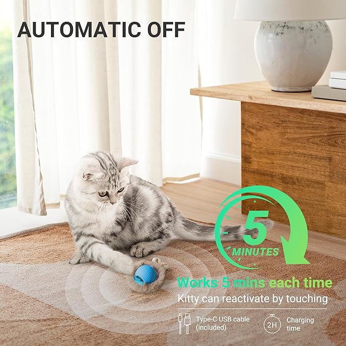 Interactive Cat Toys for Indoor Cats 2025 New Speedy Ball with Tail Cat Toy Automatic Motion Activated Moving Ball Hide and Seek Game for Indoor Exercise Kicker