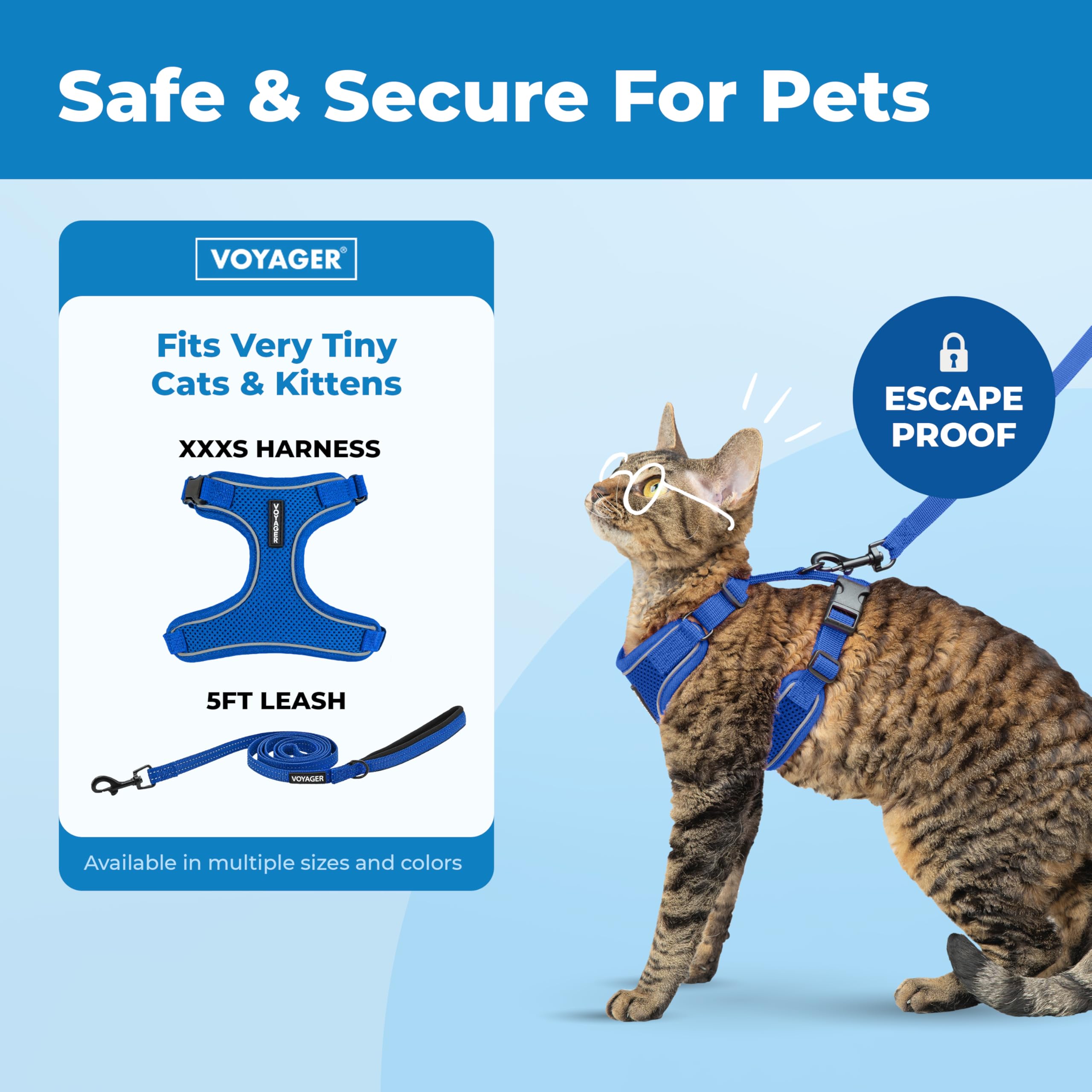 Voyager Escape-Proof Step-in Lock Cat Harness & 5ft Neoprene-Handle Leash Set All-Weather Mesh with Reflective Stitching for Small to Large Cats by Best Pet Supplies, Royal Blue (327), XXXS