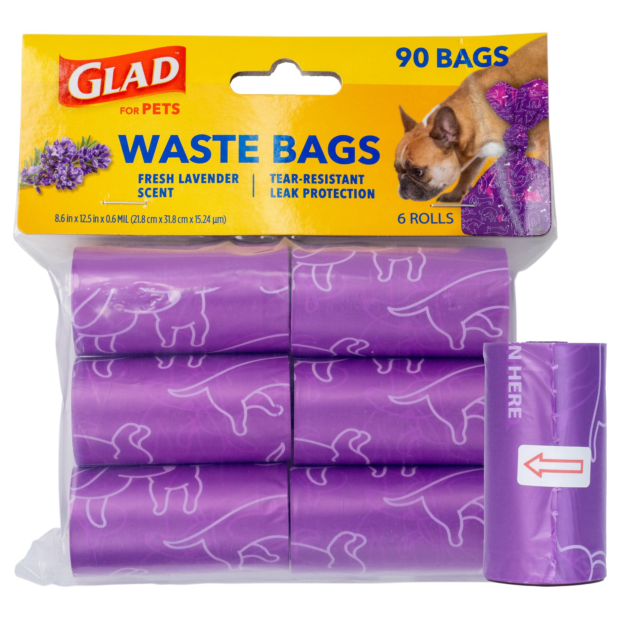 Glad for Pets Scented Dog Waste Bags, Lavender Scent, Purple, 90 Count