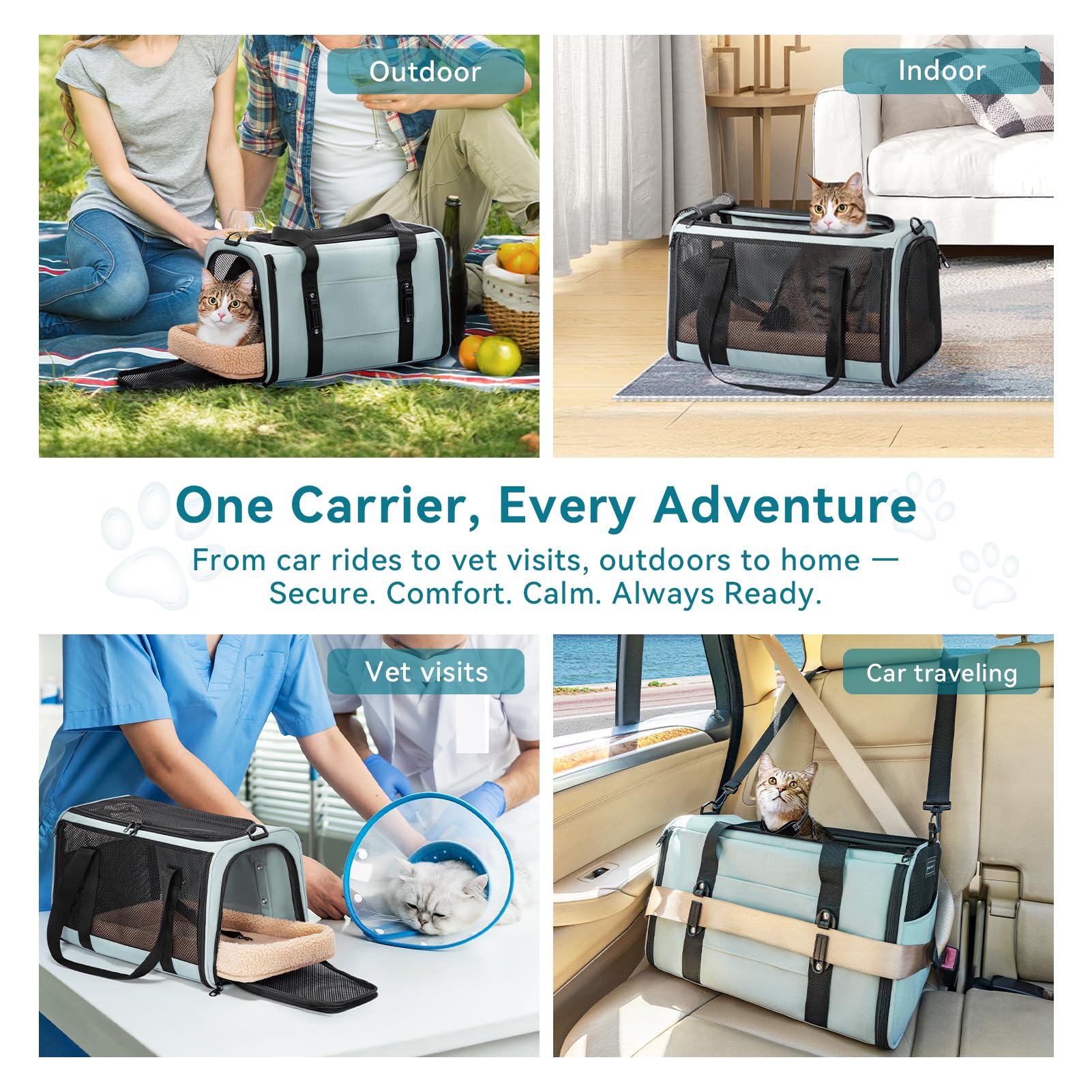 PETSFIT Cat Carrier Soft with Patented Safety Buckles, Safe for Car Travel