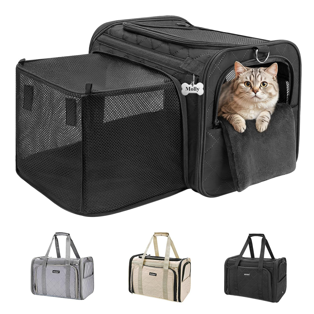 MIDOG Soft Cat Carrier Airline Approved, Expandable for Cats Up to 15lbs
