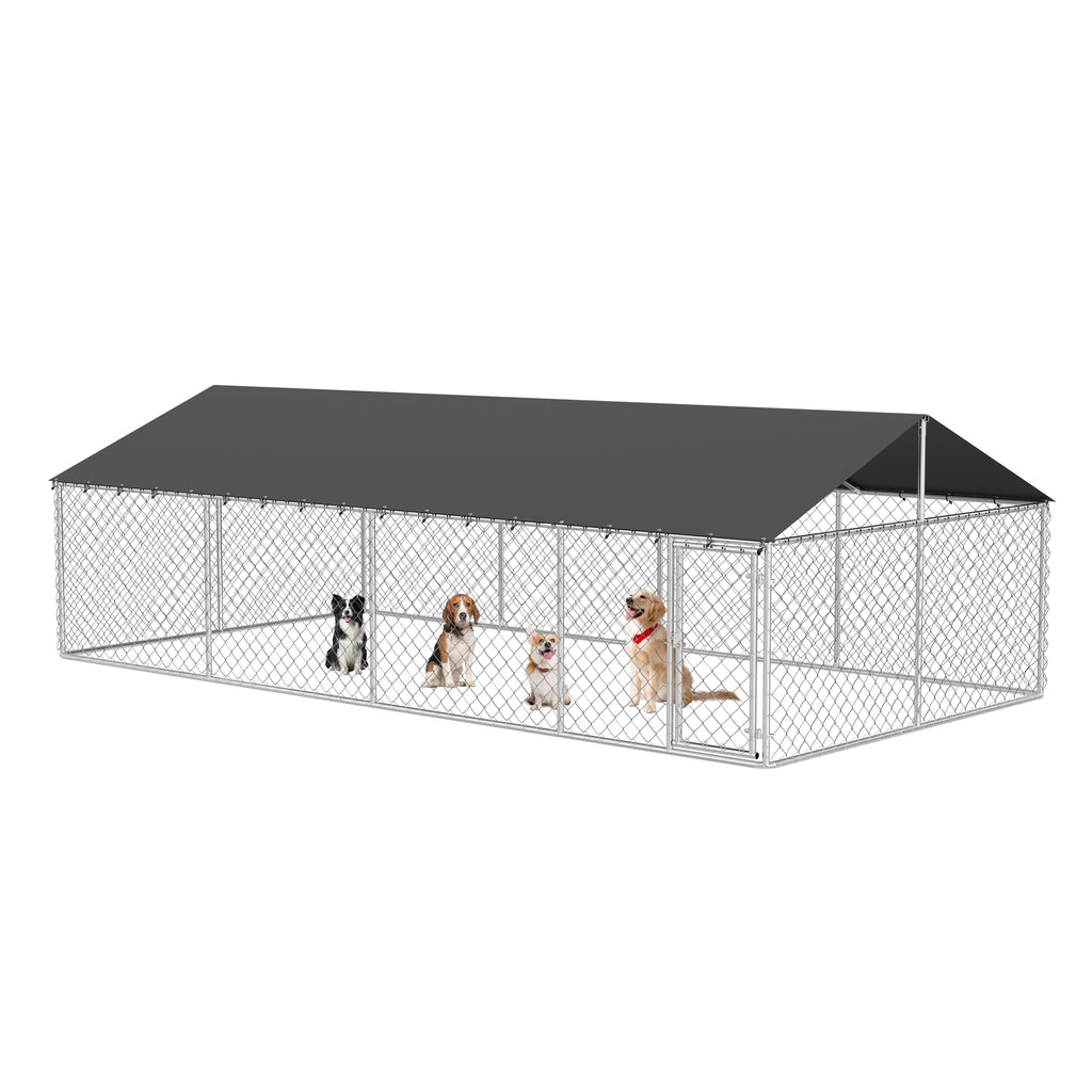 Petonly Outdoor Dog Enclosure Heavy Duty Dog Kennel House Mesh Dog Big Cage Pet Kennel Steel Fence with Secure Lock(236”x 118”)