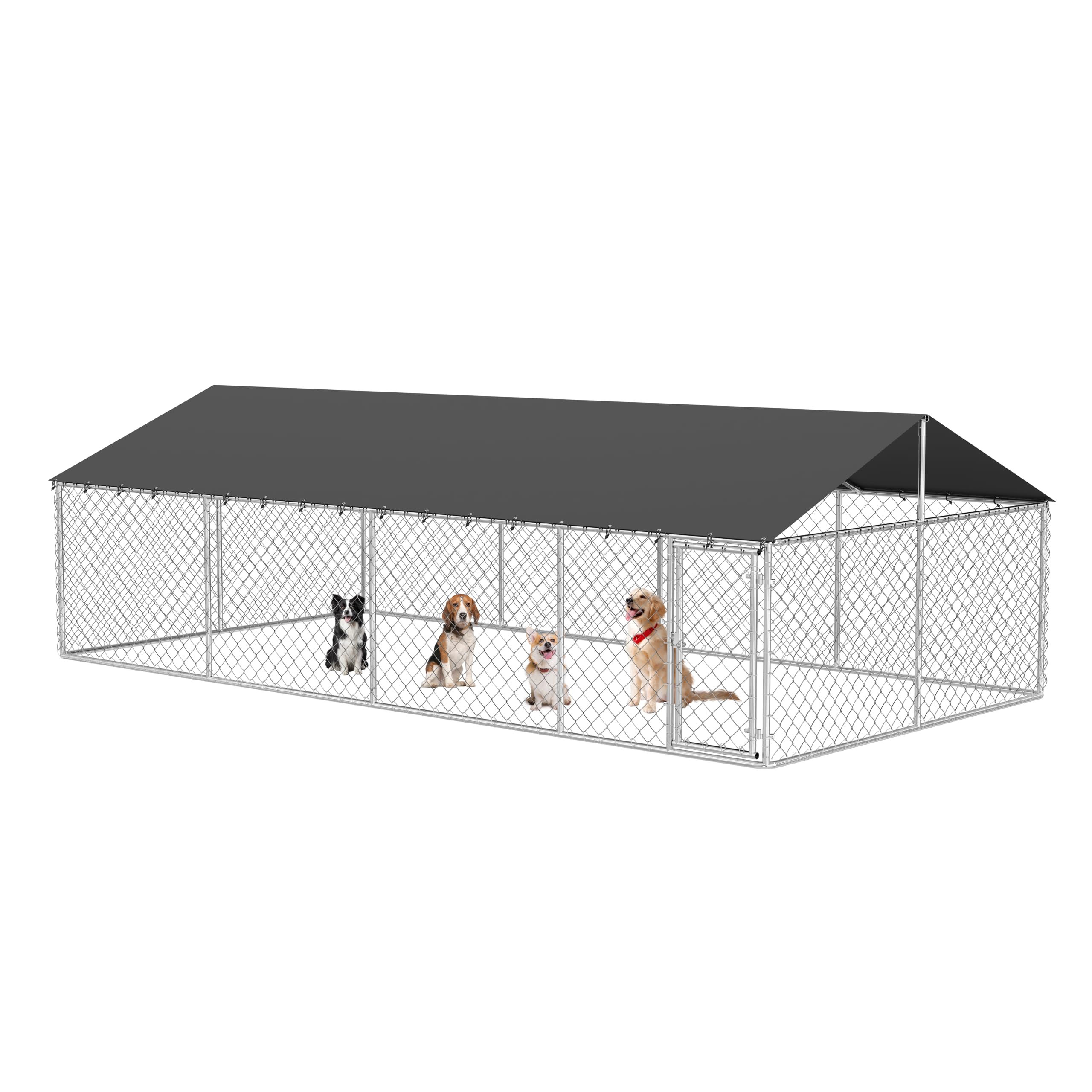 Petonly Outdoor Dog Enclosure Heavy Duty Dog Kennel House Mesh Dog Big Cage Pet Kennel Steel Fence with Secure Lock(236”x 118”)