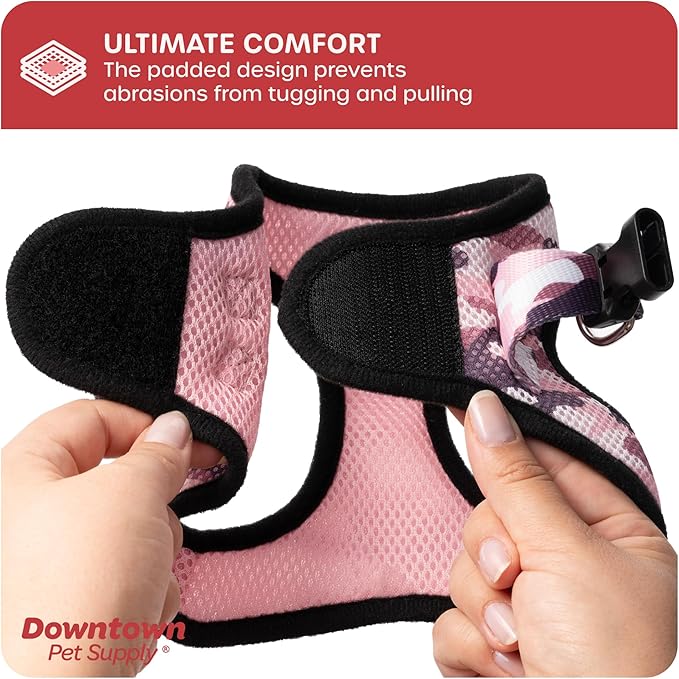 Downtown Pet Supply Step-in Dog Harness – No Pull, Adjustable Padded Mesh with Reflective Trim, Secure Buckle Strap – Comfortable & Breathable Small Dog Harness, X-Small, Camo Pink
