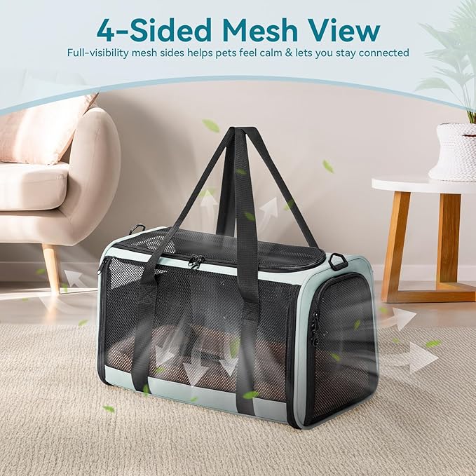 PETSFIT Soft-Sided Cat Carrier with Patented Safety Buckles, Lockable Zippers & Safety Tether,Escape-Resistant Travel Pet Carrier for Car Rides & Vet Visits, Airline Approved Under-Seat, Up to 12 lbs