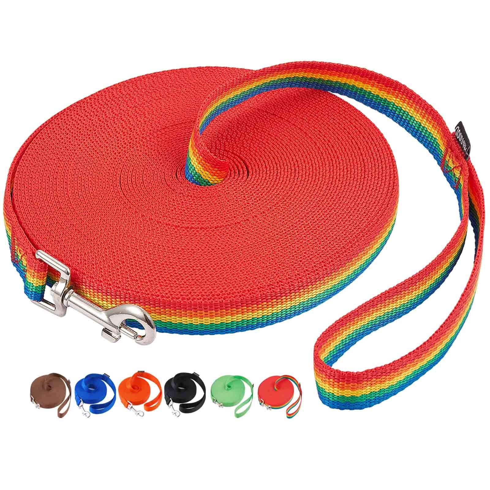 AmaGood Dog/Puppy Obedience Recall Training Agility Lead-15 ft 20 ft 30 ft 50 ft Long Leash-for Dog Training,Recall,Play,Safety,Camping (50feet, Rainbow)