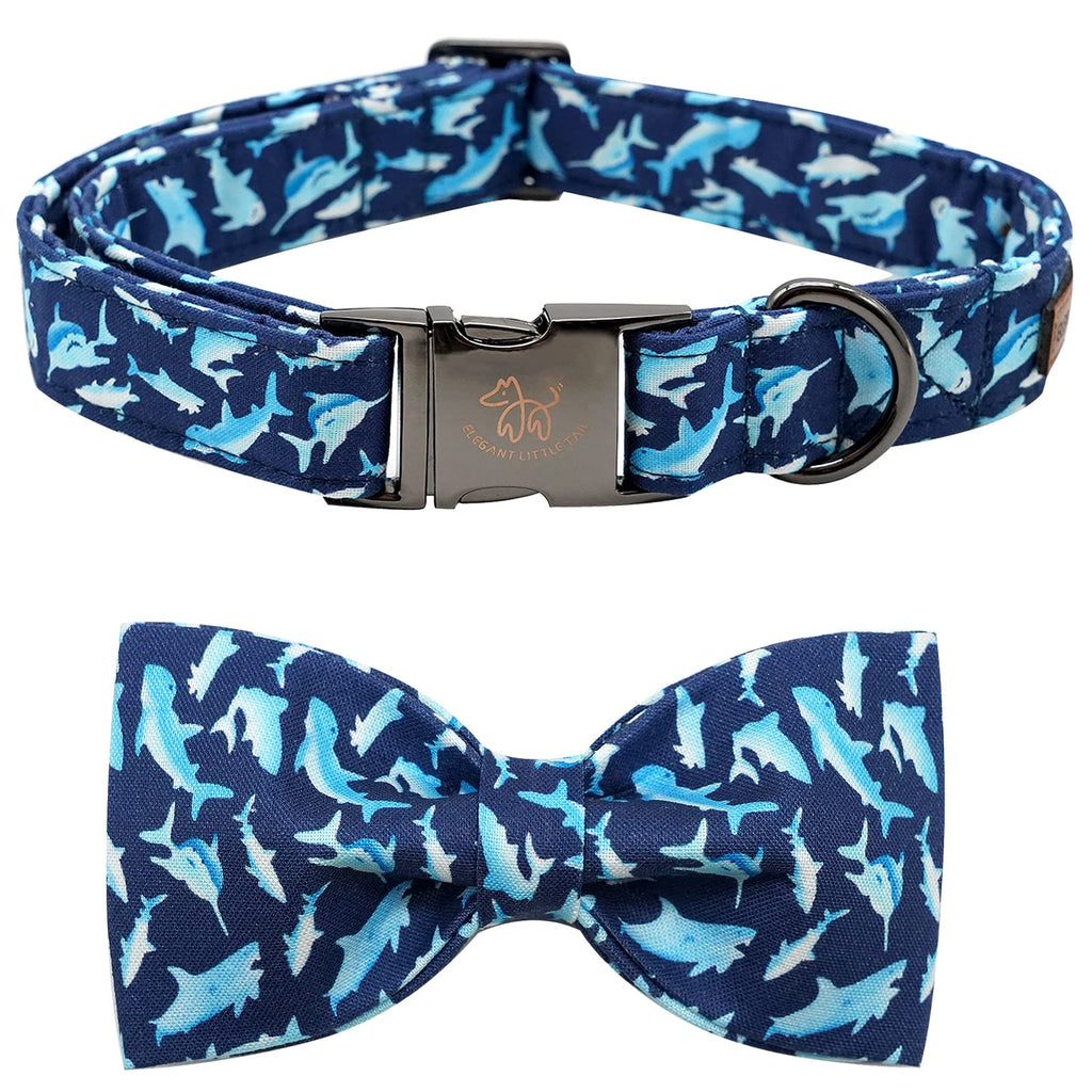 Elegant Little Tail Bowtie Collar for X-Small Puppy and Cat - Shark Print, Adjustable