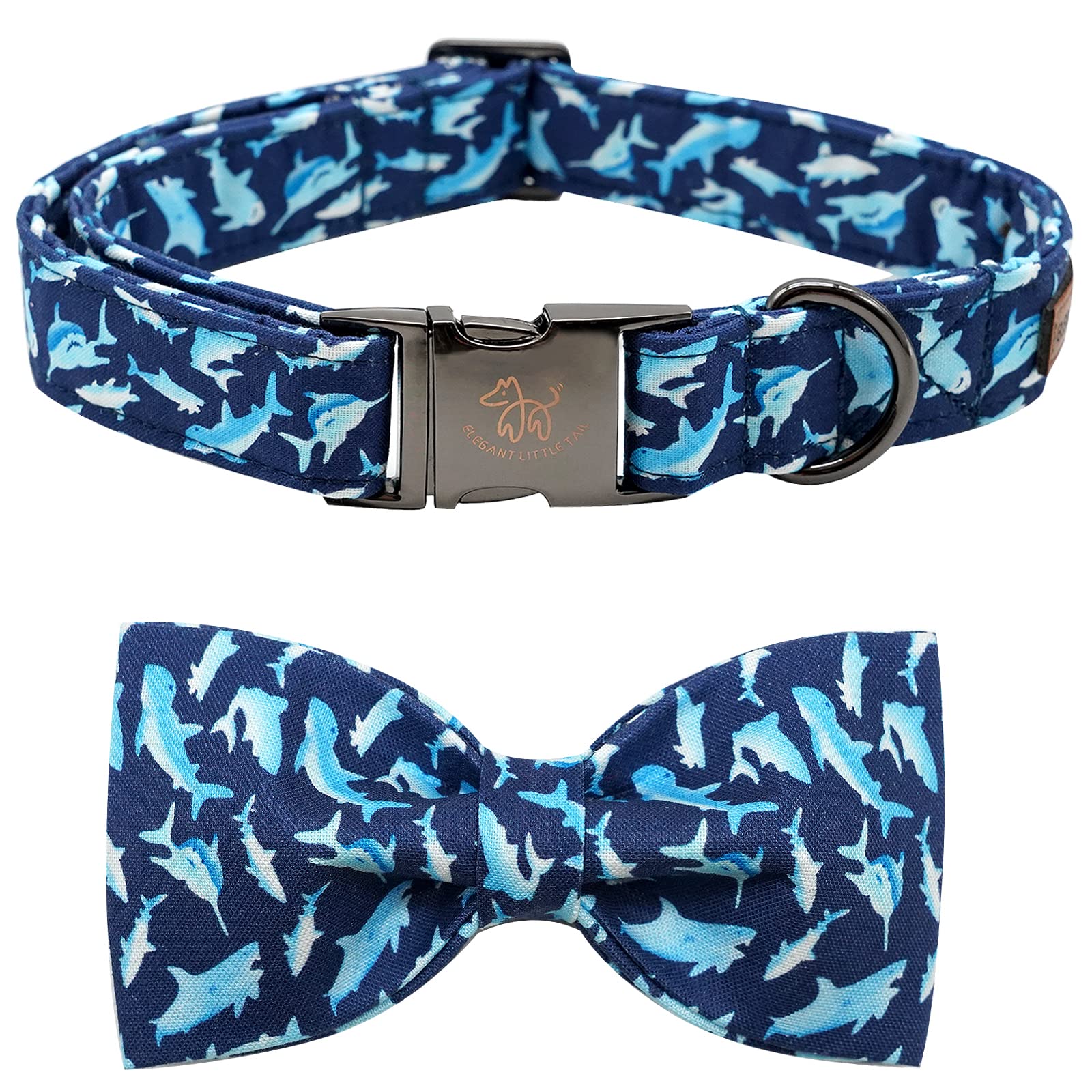 Elegant Little Tail Bowtie Collar for X-Small Puppy and Cat - Shark Print, Adjustable