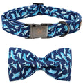 Elegant Little Tail Bowtie Dog Collar - Shark Print, Adjustable for X-Large Dogs