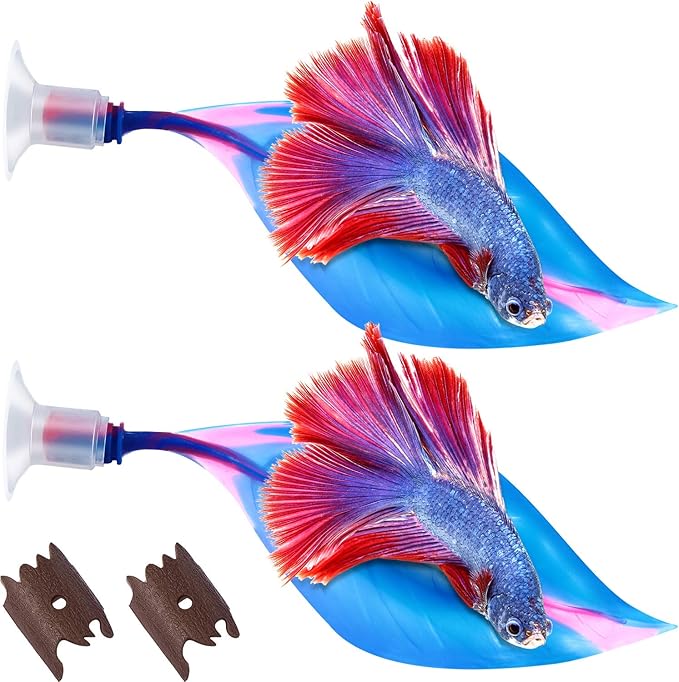 WILLBOND 2 Pcs Blue Silicone Betta Fish Bed Leaf Hammock Betta Fish Tank Accessories Decorations for Aquarium Ornaments, Practical Resting Spot, Comfortable and Safe