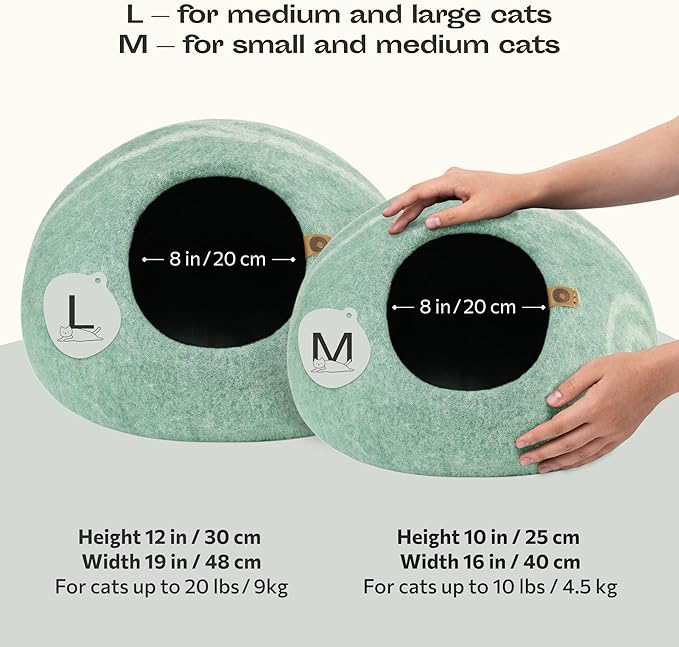 MEOWFIA Cat Cave - Merino Wool Bed for Indoor Cats (Pistachio, Large)