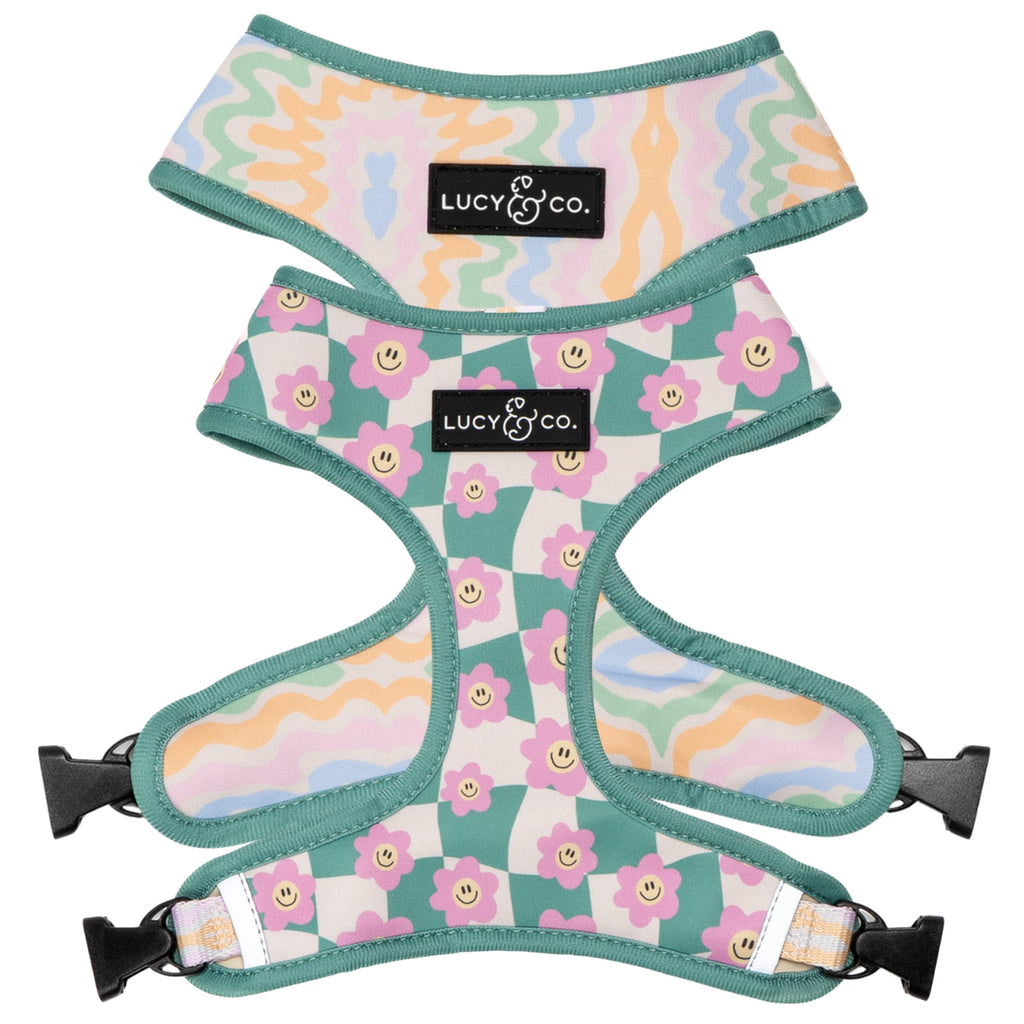 Lucy & Co. Reversible Dog Harness - Water-Repellent Neoprene, Dual-Print Design, Easy Swap Style, Adjustable Comfort Fit - Just Chill Reversible Harness - Medium