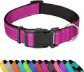 PWOD Reflective Dog Collar, Adjustable Soft Neoprene Padded Nylon Pet Collars with Buckle for Medium Dogs, Rose Red,M