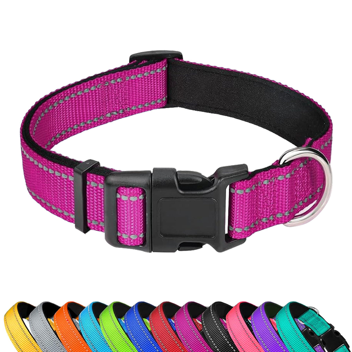 PWOD Reflective Dog Collar, Adjustable Soft Neoprene Padded,Light Pink,S