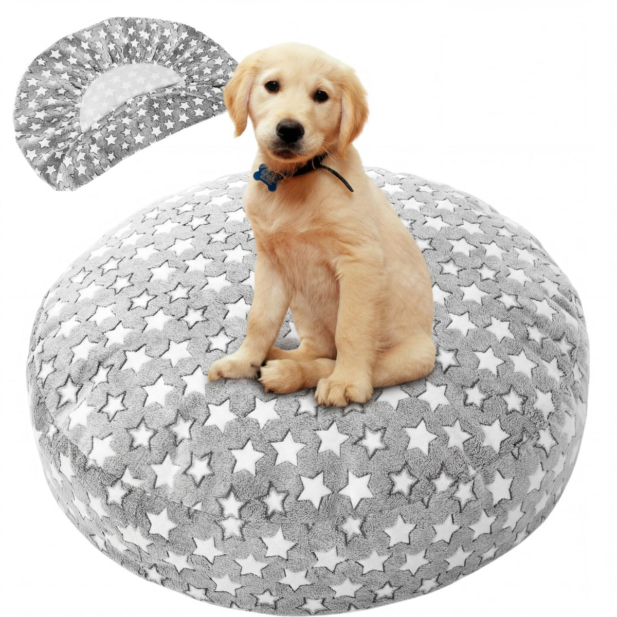 Youyole Medium Washable Round Dog Bed Cover Replacement Waterproof 30 x 30 x 10 in Round Donut Bed Cover for Dog Soft Blue Beds Protector Sheet with Lovely Clouds Print for Donut Beds & Pet Couch