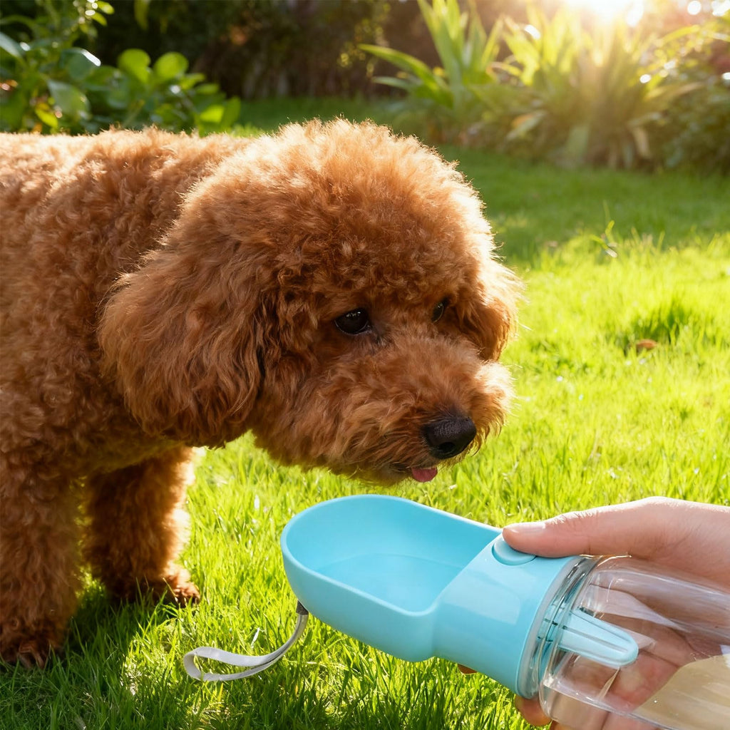 2-in-1 Dog Water Bottle with Food Container - 10oz Leak-Proof Travel Water Dispenser, Travel Water Bowl for Cats, Dogs, and Puppies - Essential for Walks, Hikes, and Travel (Blue)