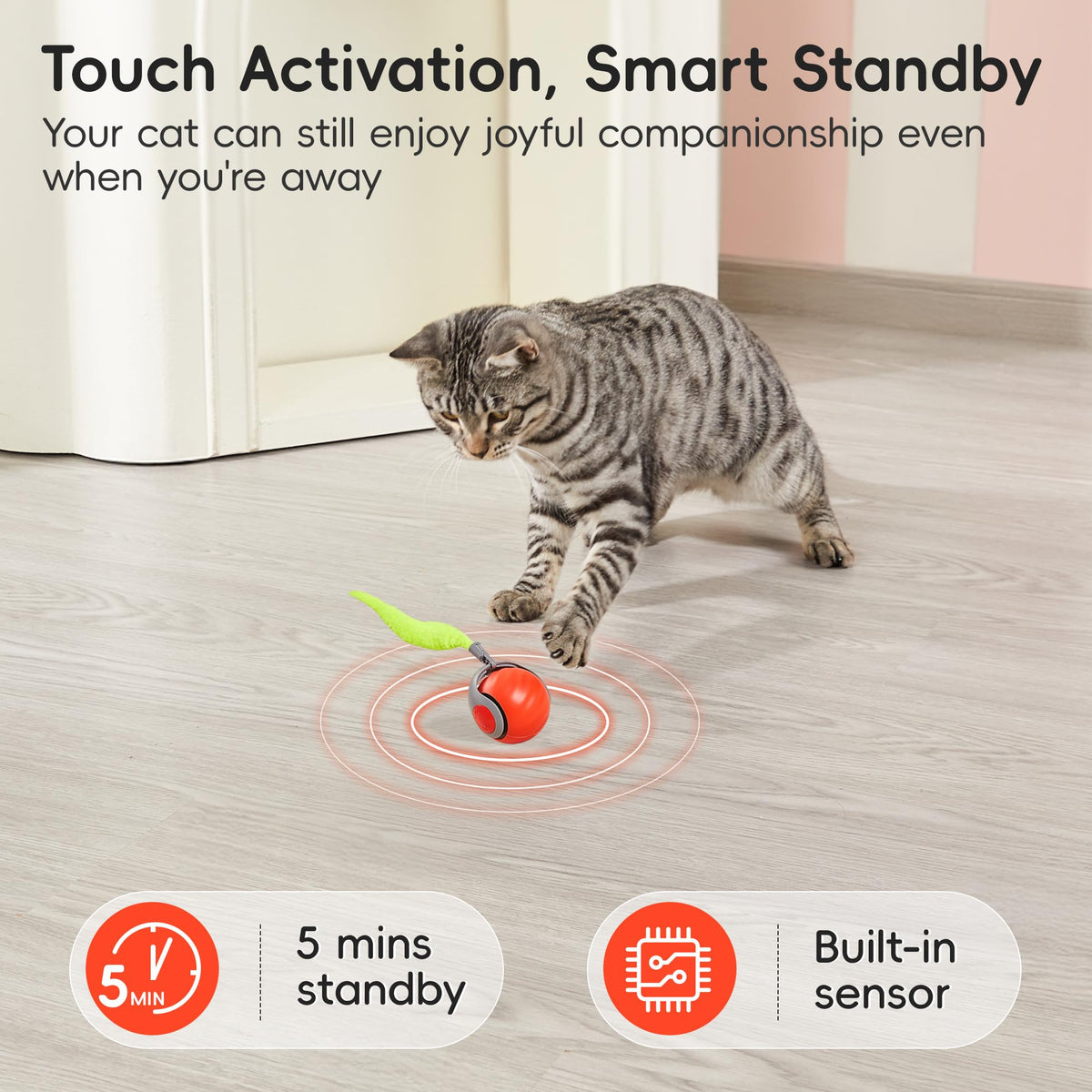 Potaroma Moving Ball Cat Toys with Feather Tail, Rechargeable