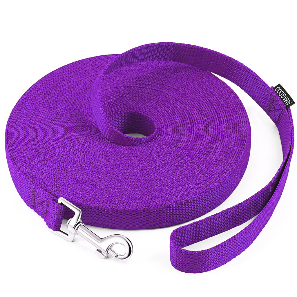AmaGood Dog/Puppy Obedience Recall Training Long Dog Leash- 20 feet 30 feet 50 feet 15 feet Long Leash for Dogs Training,Recall,Play,Safety,Camping (Purple, 15 Foot (Pack of 1))