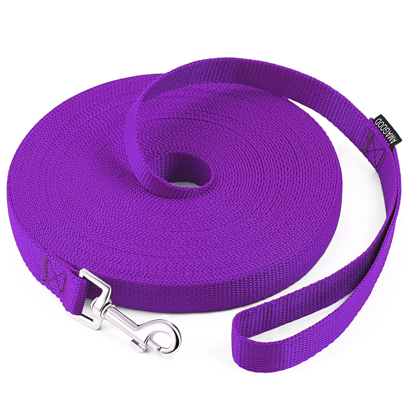 AmaGood Dog/Puppy Obedience Recall Training Long Dog Leash- 20 feet 30 feet 50 feet 15 feet Long Leash for Dogs Training,Recall,Play,Safety,Camping (Purple, 15 Foot (Pack of 1))