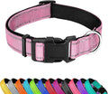 PWOD Reflective Dog Collar, Adjustable Soft Neoprene Padded Nylon Pet Collars with Buckle for Extra Large Dogs, Light Pink,XL