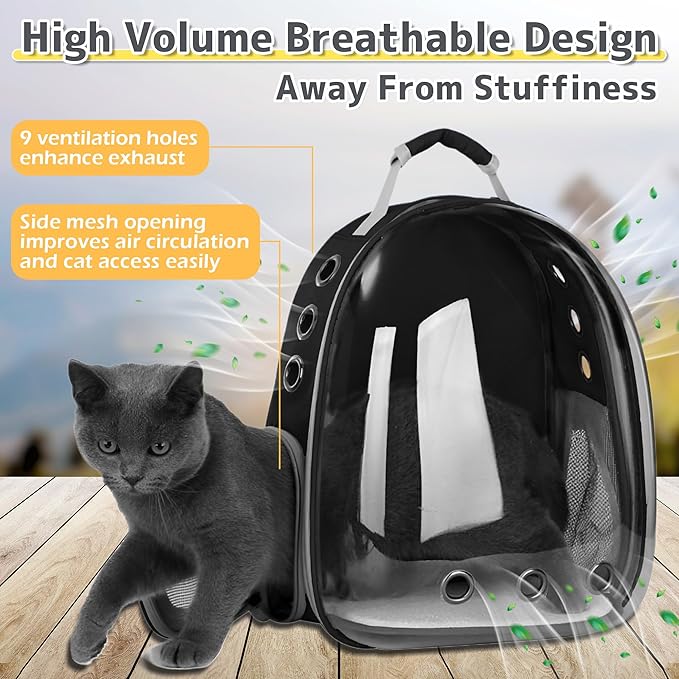 XZKING Cat Backpack Carrier Bubble Bag, Transparent Space Capsule Pet Carrier Dog Hiking Backpack, Small Dog Backpack Carrier for Cats Puppies Airline Approved Travel Carrier Outdoor Use Black