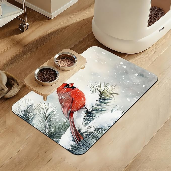 Black Boho Art Dog Food Mat–Absorbent Quick Dry Feeding Placemat for Food and Water Bowls, Non Slip Rubber Backing, Waterproof Pet Supplies for Mess-Free Eating 12"x20"