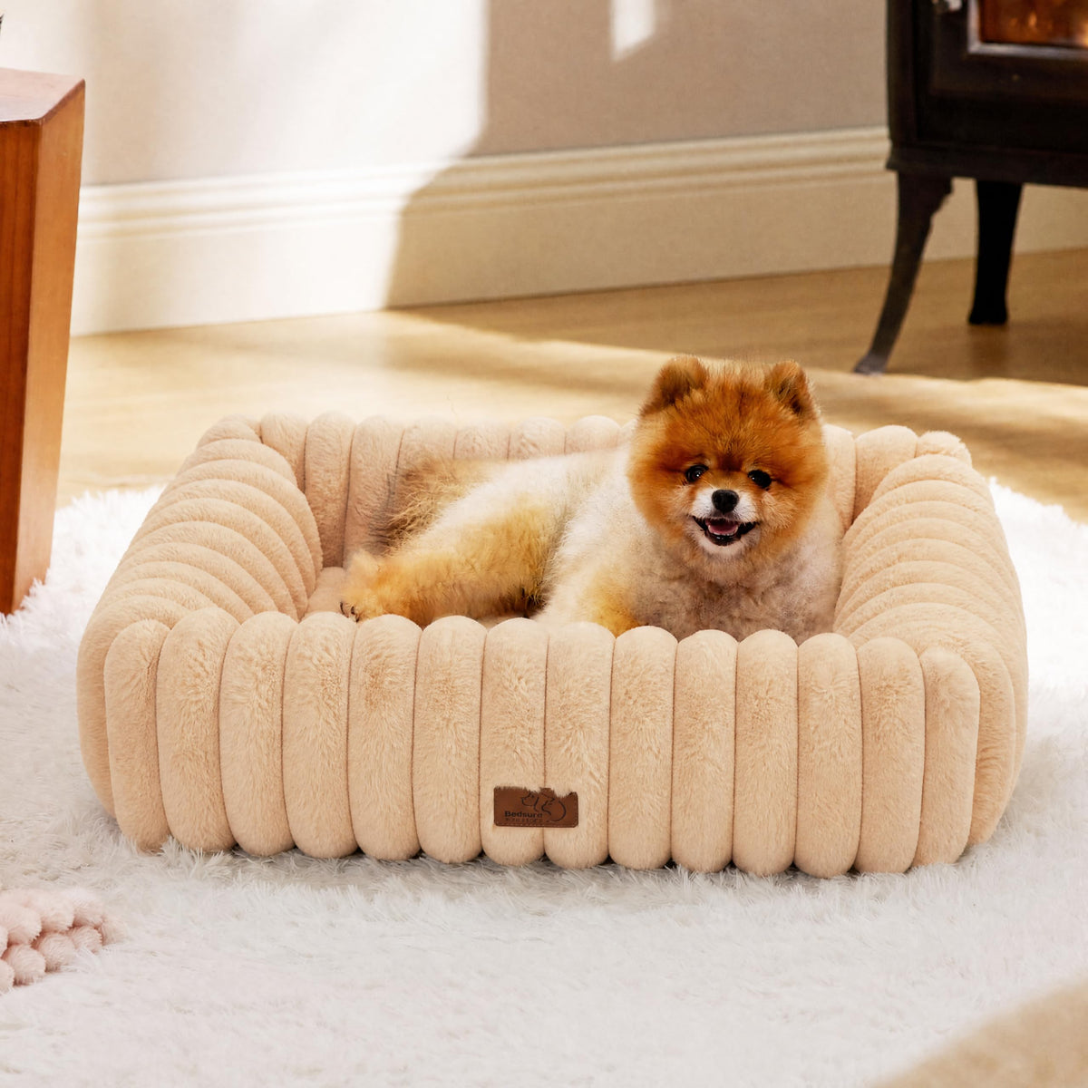 Bedsure ComfyFleece® Cute Dog Beds Large Sized Dog Washable，36in Cream