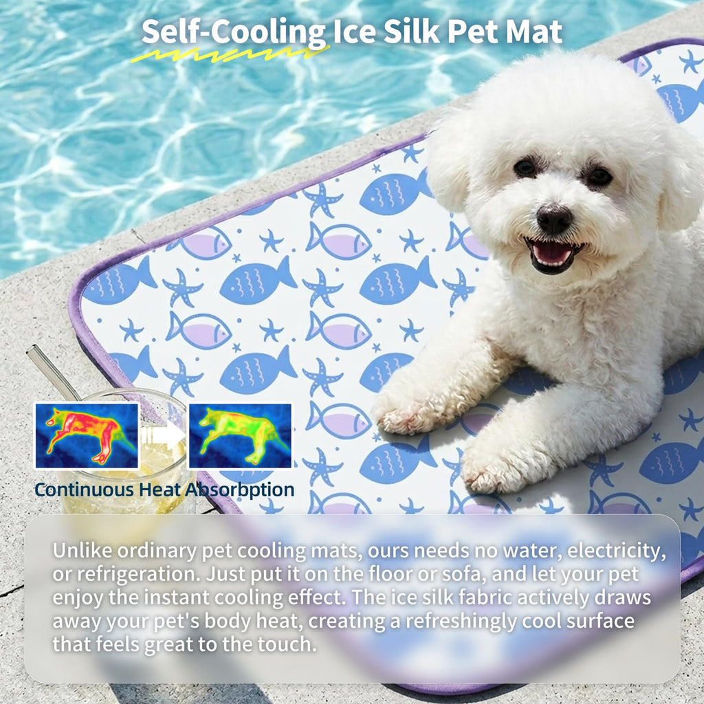 NWK Pet Cooling Mat Q-Max>0.345 Fabric for Dogs &Cats (Purple Fish, Medium)