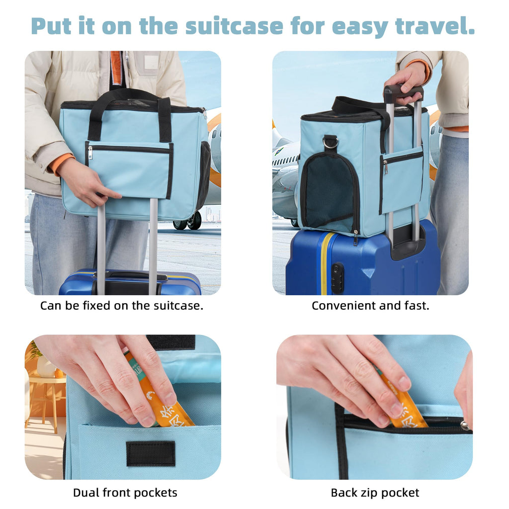 Cat & Dog Carrier for Pets Up to 15 Lbs, Airline Approved Soft-Sided Collapsible Pet Carrier for Cats & Dogs, Cat Carrier with Breathable Mesh, Padded Interior – Ideal for Car Rides, Daily Use(Blue)