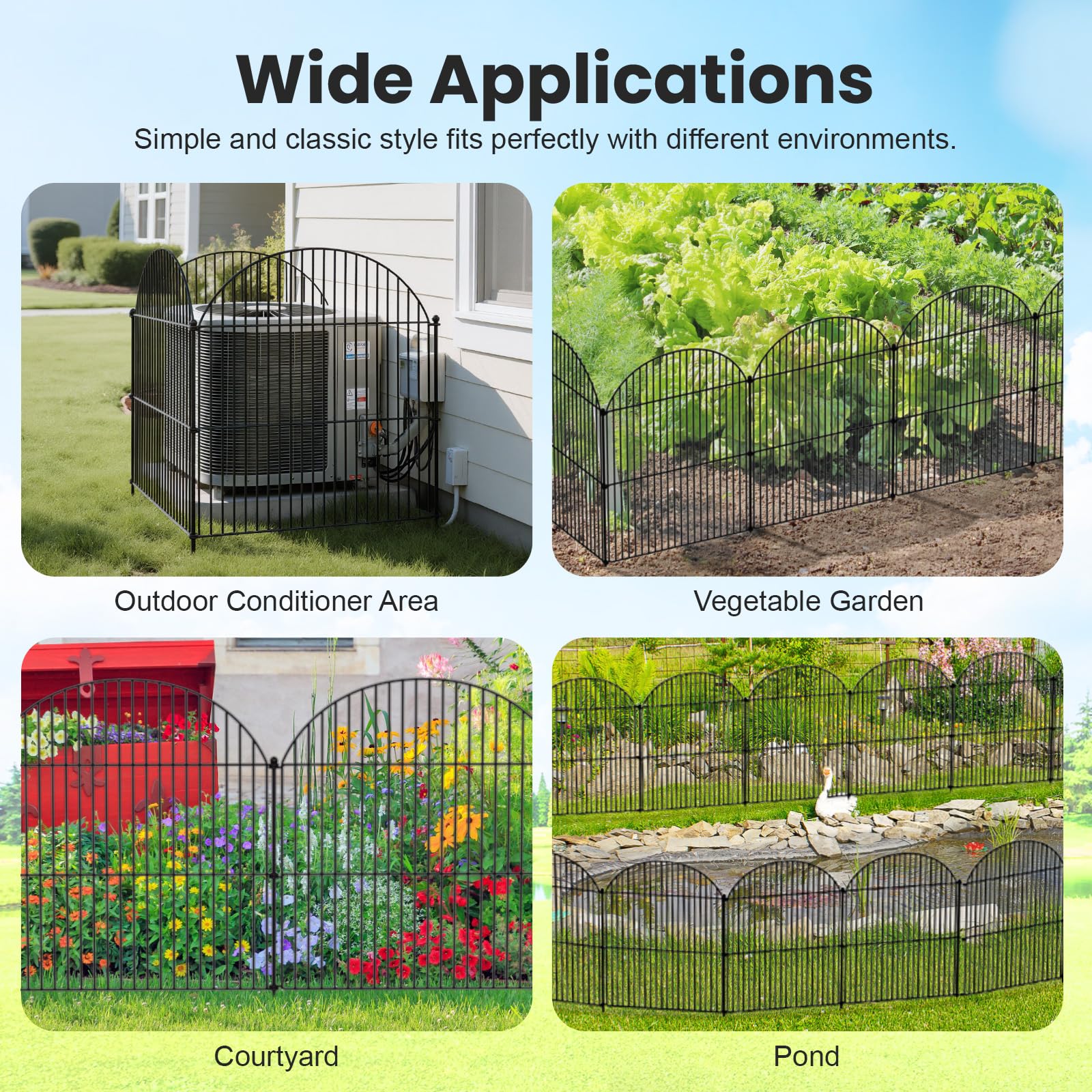 Tivray 10Pcs No Dig Garden Fence, 32in(H)/24ft(L) Rustproof Metal Dog Fence Outdoor for Yard, Tall Animal Barrier Pet Fencing, Border Panel for Dog, Rabbits, Patio, Flower Bed, Garden Decor
