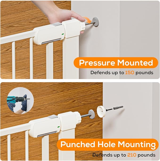 29.5-40.6" Magnetic Baby Gate for Stairs, Baby Safety Essentials, Auto Close Gate for Doorways, Easy Install Pressure Mounted Dog Gate Indoor, Pet Gates for Dogs, White (2 Pack)
