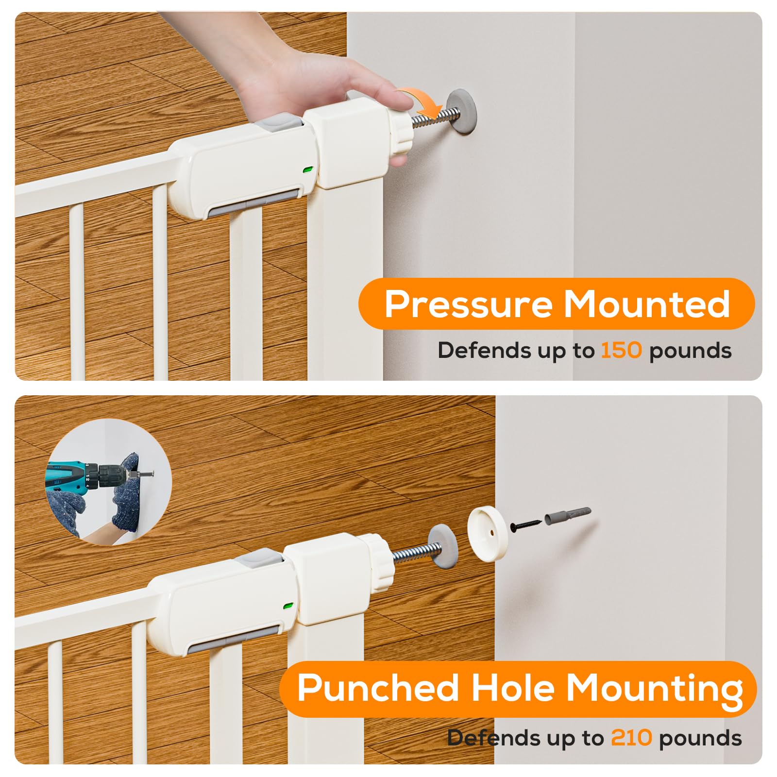 MUTAK 29.5-54.2" Magnetic Baby Gate for Stairs, Baby Safety Essentials, Auto Close Gate for Doorways, Easy Install Pressure Mounted Dog Gate Indoor, Pet Gates for Dogs, White