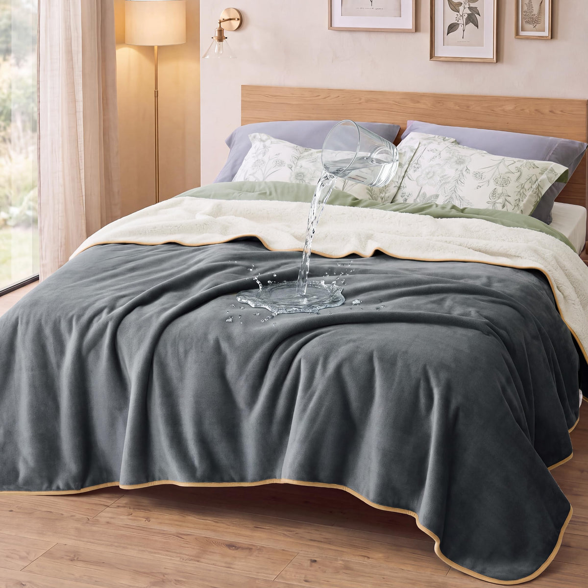 Bedsure Waterproof Blanket for Bed Soft Sherpa Fleece Throw,King 108"x86"
