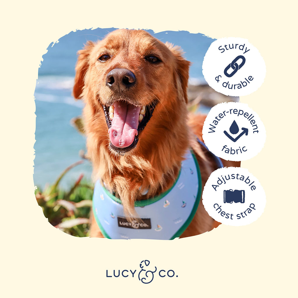 Lucy & Co. Reversible Dog Harness - Water-Repellent Neoprene, Dual-Print Design, Easy Swap Style, Adjustable Comfort Fit - Set Sail Reversible Harness - Small