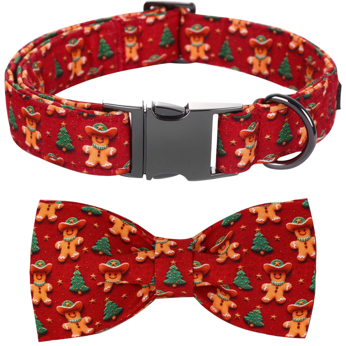 Bobo Rainbow Christmas Tartan Plaid Dog Collar with Bow for Large Dogs