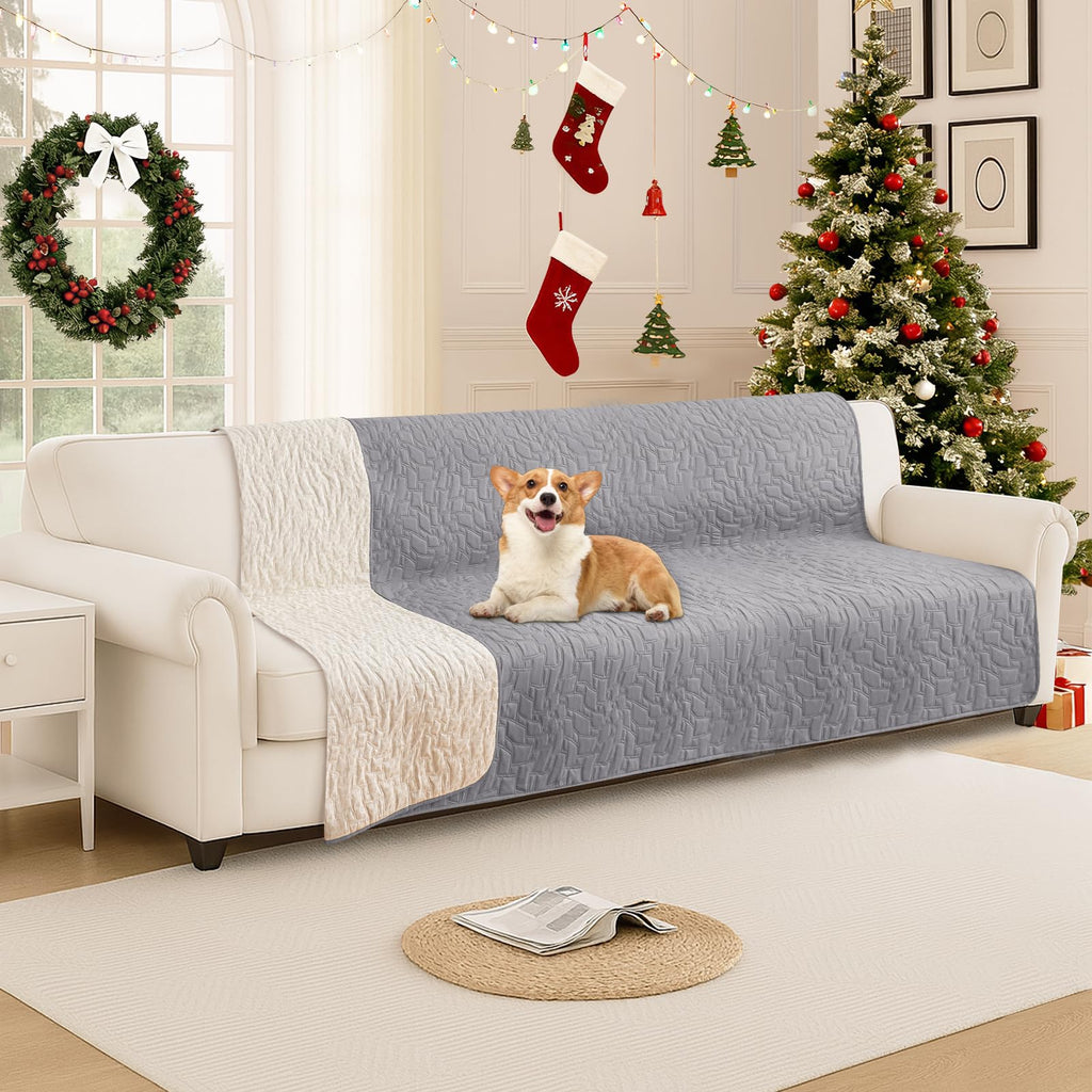 CYCMACO Waterproof Dog Blanket, Non-Slip Soft Pet Bed Cover, Couch Cover for Dogs Washable, Protects Sofa, Furniture, Crate, Car, Tear Resistant Leakproof Pet Blanket (82x82 Inch, Light Grey)