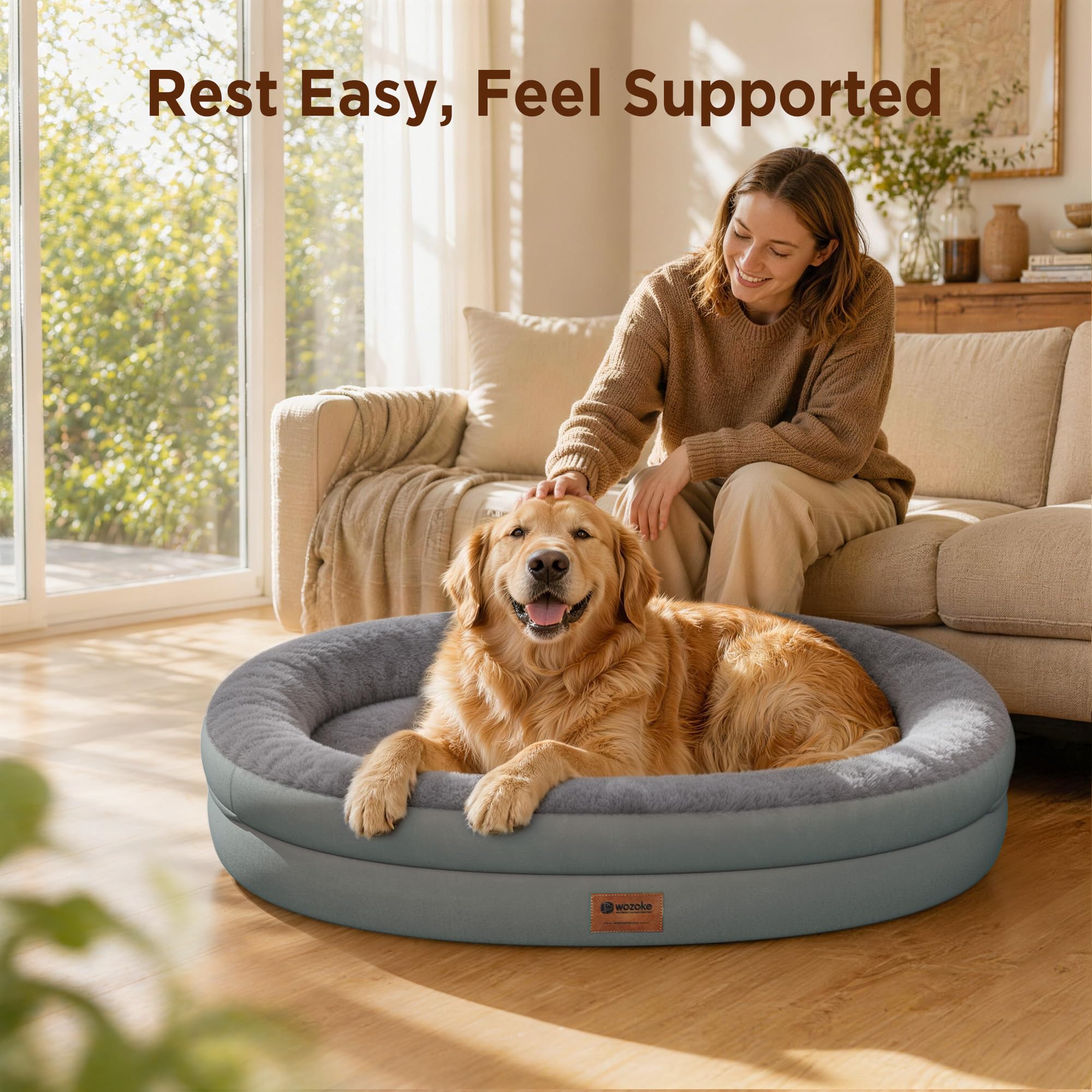 WOZOKE Waterproof Orthopedic Dog Bed for Medium Dogs, Grey