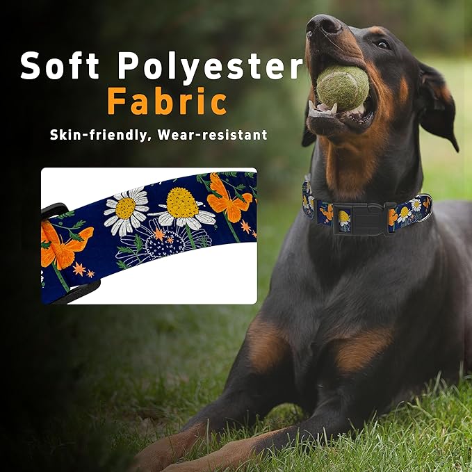 Seyezo Dog Collar with Butterflies Print, Daisy Boys Girls Puppy Collar for Small Medium Large Dogs, Adjustable Soft Floral Pet Collar with Safety Buckle for Male Females(Blue Butterfly,XS)