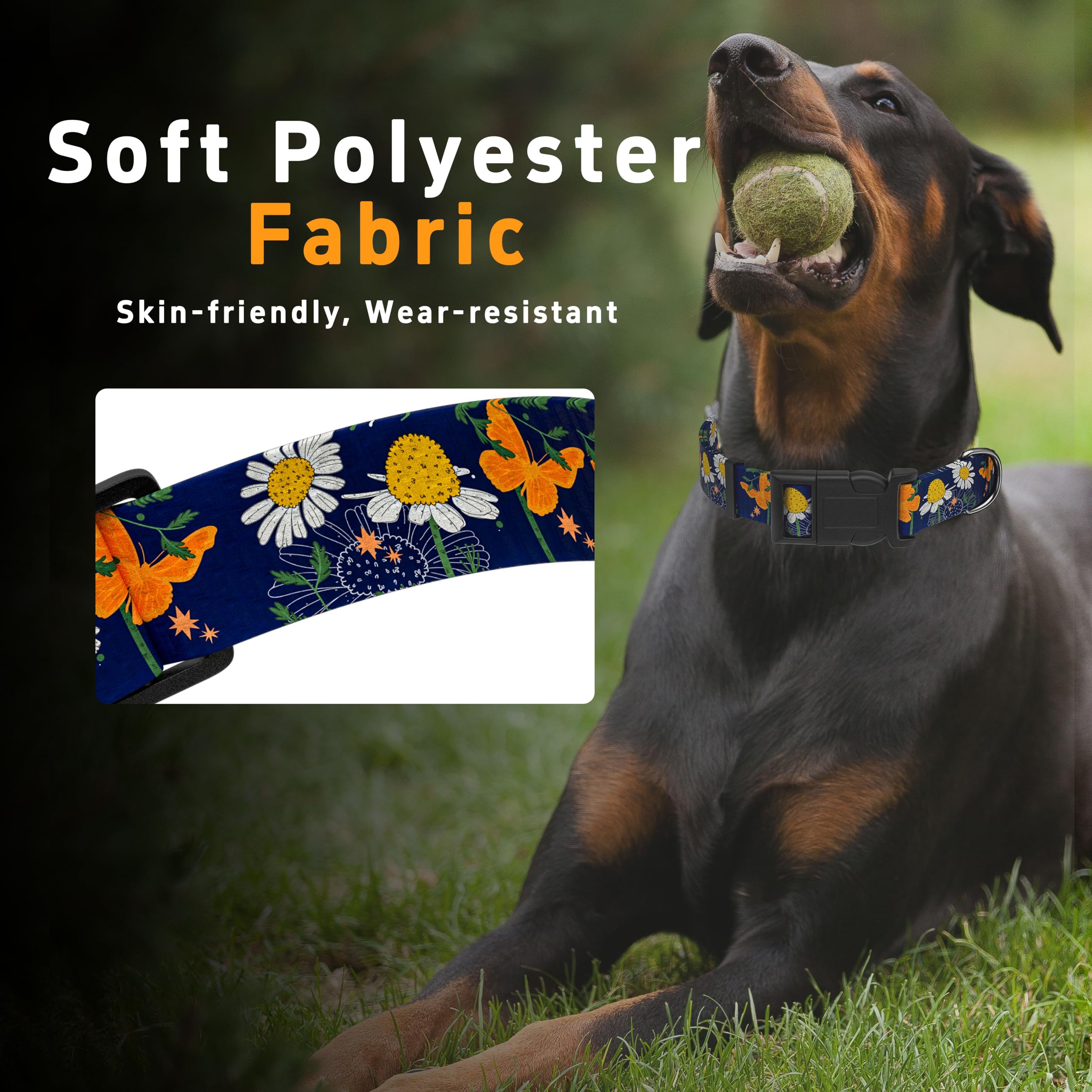 Seyezo Dog Collar with Butterflies Print, Daisy Boys Girls Puppy Collar for Small Medium Large Dogs, Adjustable Soft Floral Pet Collar with Safety Buckle for Male Females(Blue Butterfly,M)