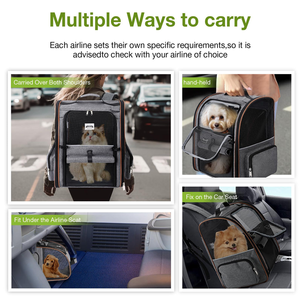 Lekebobor Extra Large Cat Backpack Carrier Expandable Pet Carrier Backpack for Small/Medium Dogs and Medium/Large Cats, Grey
