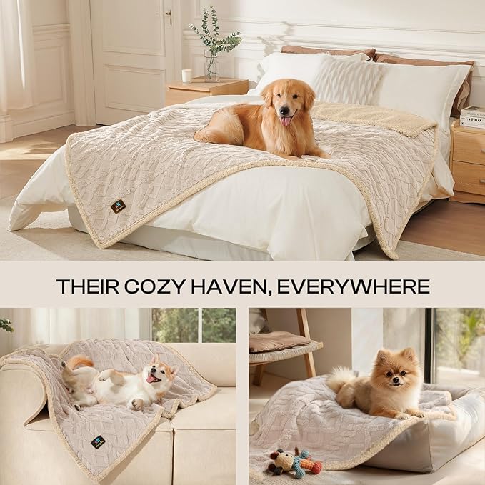 Luciphia Waterproof Pet Blanket, Liquid Pee Proof Dog Blankets for Sofa Bed Couch, Reversible Sherpa Fleece Furniture Protector Cover for Small Medium Large Dogs Cats,Beige-Thicken Small（40" x 28"）