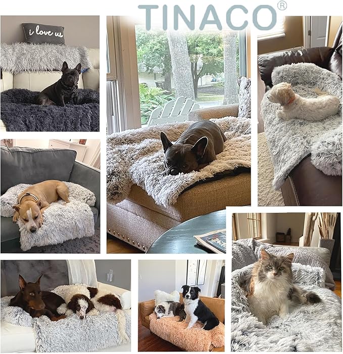 Tinaco Calming Dogs/Cats Bed Mats, Dog Pad Washable Removable Couch Cover, Plush Long Fur Mat for Pets, Waterproof Lining, Perfect for Small, Medium and Large Dogs and Cats (Gradient Gray, 53"x39")