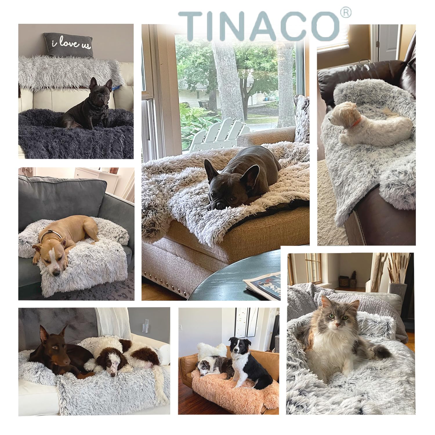 Tinaco Calming Dogs/Cats Bed Mats, Dog Pad Washable Removable Couch Cover, Plush Long Fur Mat for Pets, Waterproof Lining, Perfect for Small, Medium and Large Dogs and Cats (Navy Blue, 59"x39")