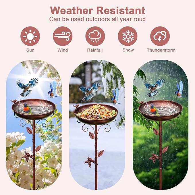 GRECOMEIN 12 Inch Metal Bird Bath for Outside（Bronze）