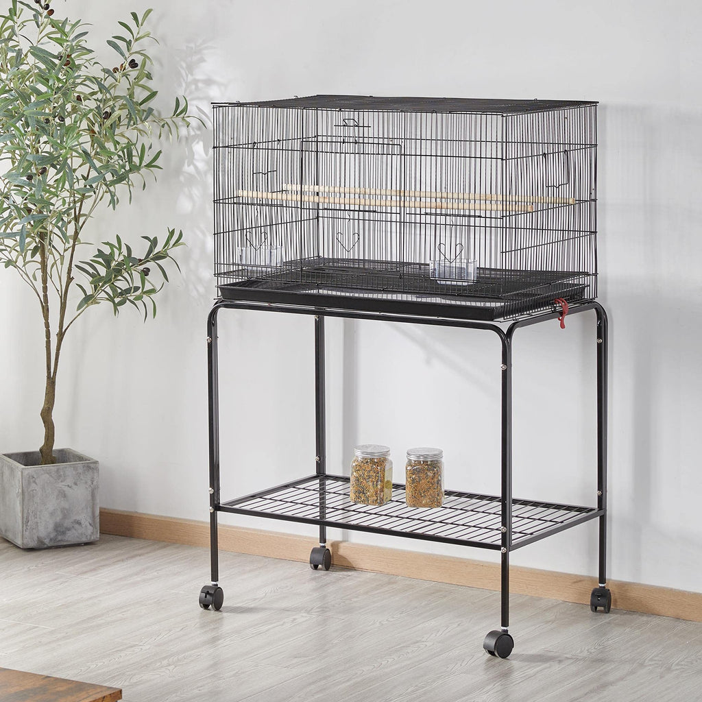 Yaheetech 47-inch Rolling Breeding Flight Bird Cages for Parakeets Budgies Finches Cockatiels Conures Lovebirds Canaries Parrots w/Detachable Stand, Black