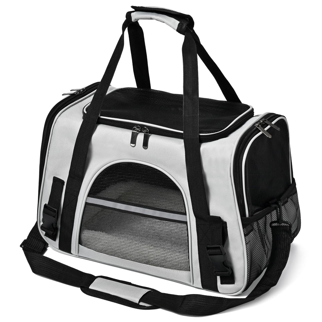 SURILEHEGE Dog Cat Carrier Soft for Small Pet Up to 16 Lbs TSA Airline Approved Travel Carrier Collapsible Puppy Car Mesh Bag 17.5 * 10.2 * 11.4 inch - Grey & Black