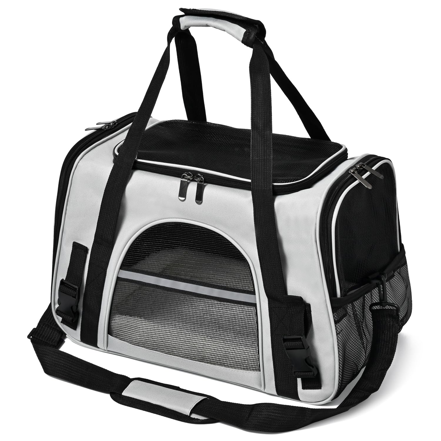 SURILEHEGE Dog Cat Carrier Soft for Small Pet Up to 16 Lbs TSA Airline Approved Travel Carrier Collapsible Puppy Car Mesh Bag 17.5 * 10.2 * 11.4 inch - Grey & Black