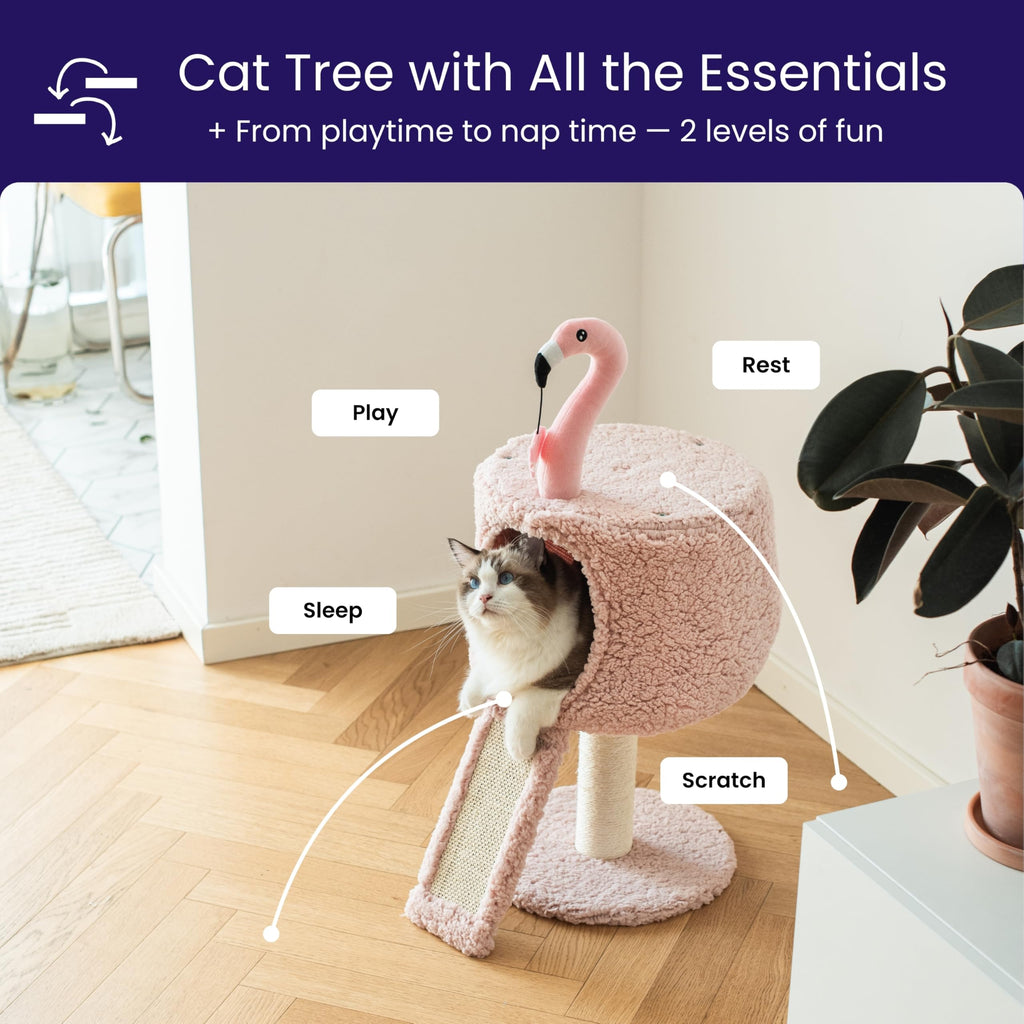 Catry 2-Level Small Cat Tree with Condo, Sisal Scratching Ramp & Post