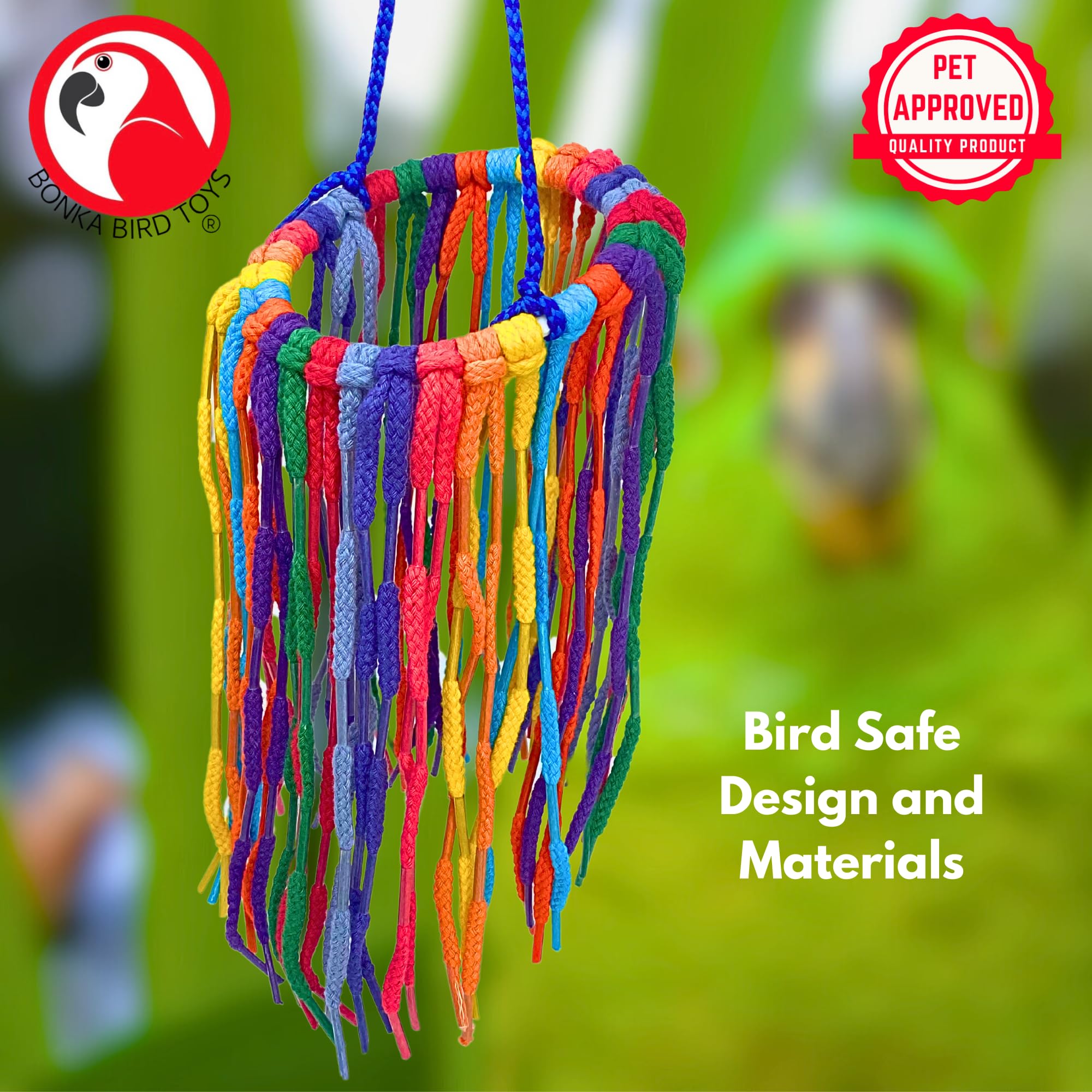 Bonka Bird Toys 51213 Large Aglet Heaven 9" Hanging Cotton Shoelace Ring Toy for Medium to Large Birds Like Eclectus Amazons African Greys
