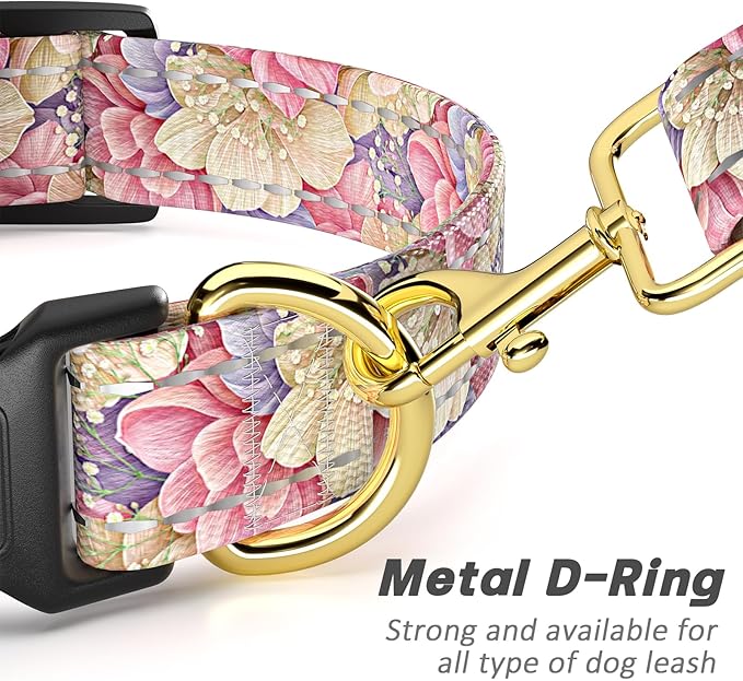 TMOODEL Reflective Dog Collar for Small Dogs, Cute Flower Theme Adjustable Heavy-Duty Nylon Puppy Collar for Boy and Girl Female, Soft Pet Accessories with Quick Release Buckle, Colorful Floral